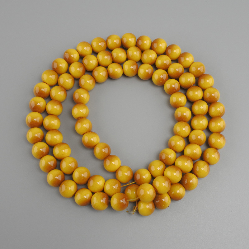 Beads Yellow Tiger's Eye (per piece) smooth round bead, 10 mm diameter, 80 cm length on thread