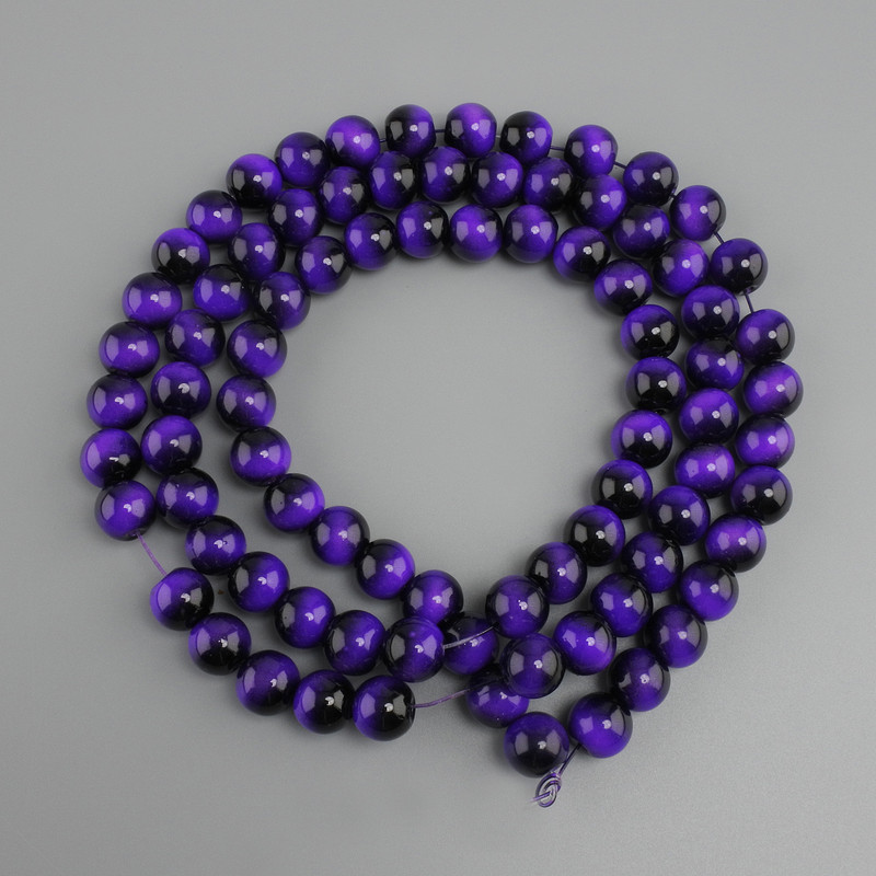 Purple Tiger's Eye Beads (synthetic) Smooth round beads, 10 mm diameter, approximately 80 cm long on beading thread