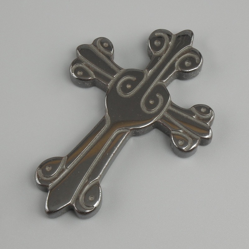 Hematite Cross Pendant, diameter 64×44 mm, hole diameter 0.9 mm (±)