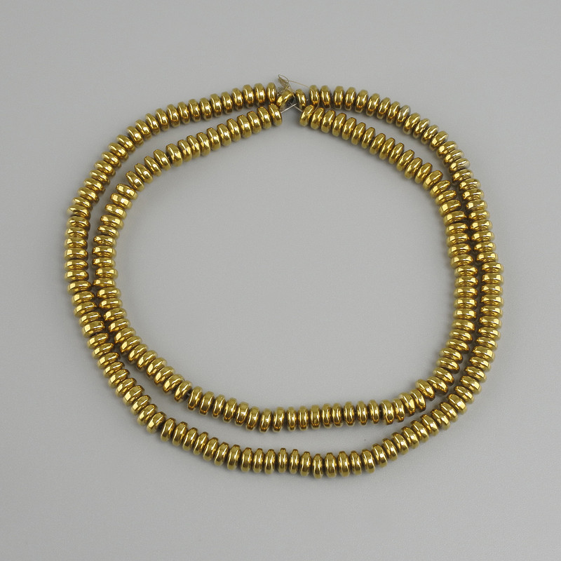Hematite rondelle beads, 4x2 mm ±, gold color, length 40 cm+