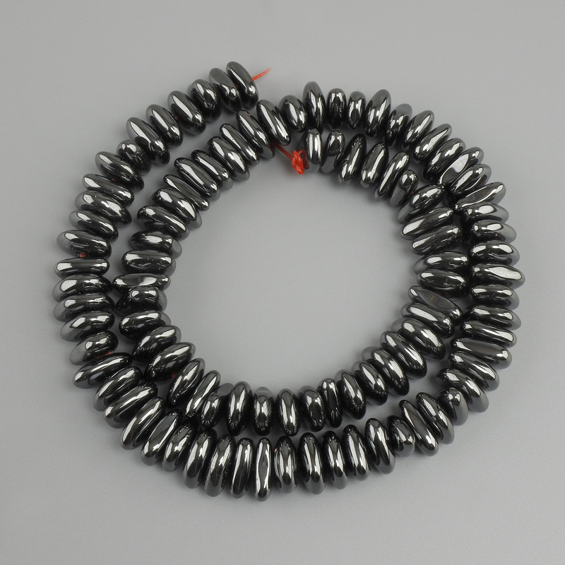 Hematite beads, faceted, 12×4 mm diameter, 40 cm length