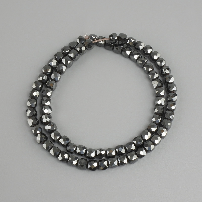 Hematite Beads, Faceted Cubes, 5x5 mm, 38 cm long on thread