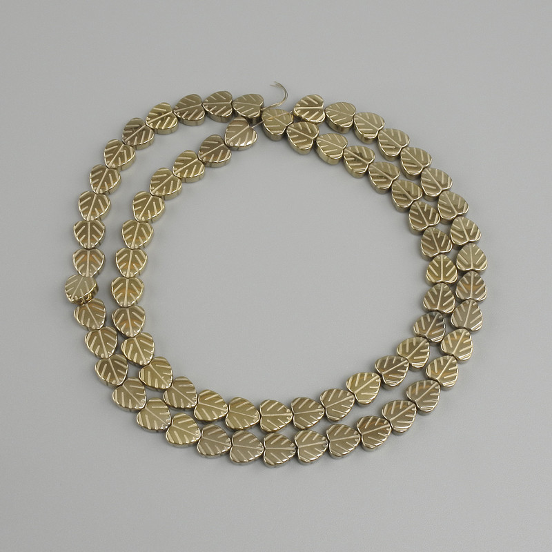 Leaf-shaped Hematite Beads, 6 mm Diameter, 40 cm Length ±, Light Gold Color