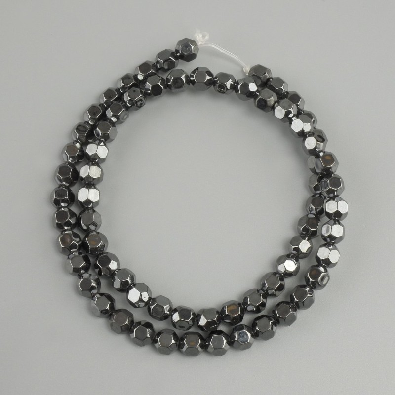 Hematite Beads, Faceted Round Beads, 6 mm diameter ±, 39 cm length ± on beading wire