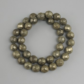 Pyrite beads, faceted ball, diameter 9.5 mm, length 38 cm
