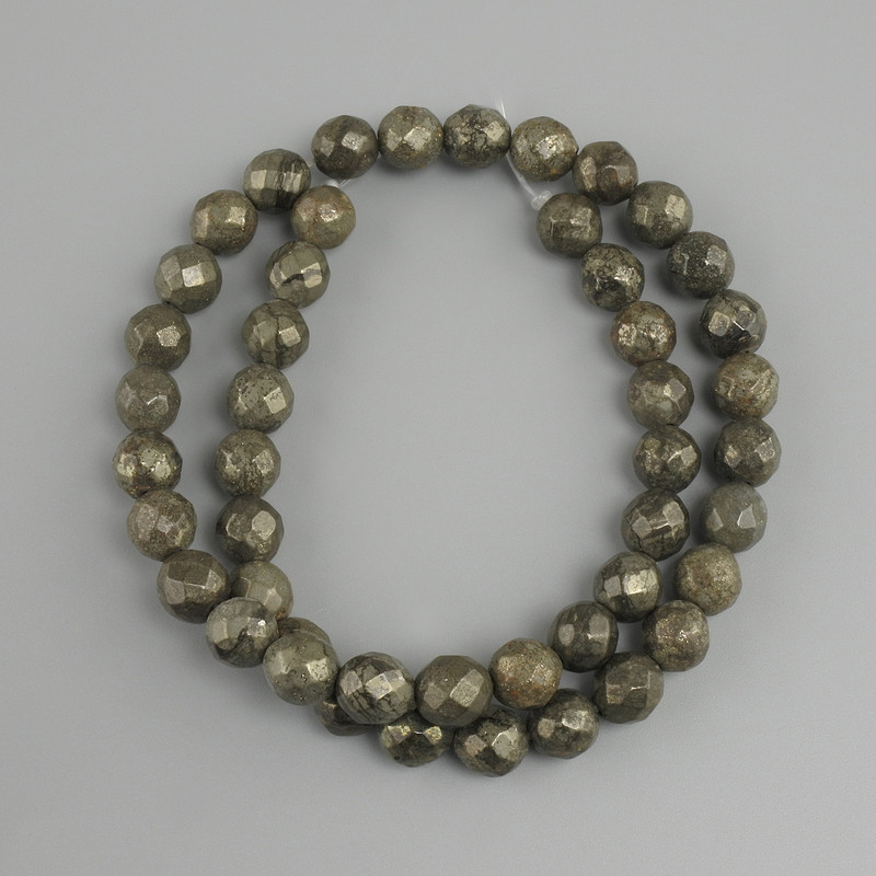 Pyrite beads, faceted spheres, diameter 8 mm ±, length 38 cm ±