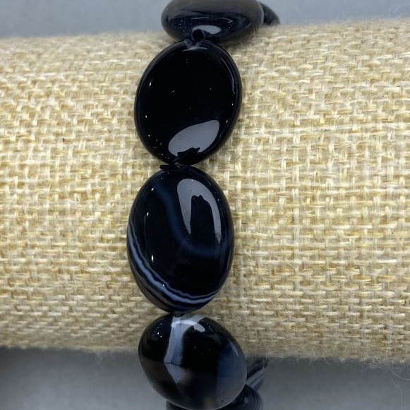 Agate bracelet, oval, 20×15 mm diameter, 18 cm length, stretch cord
