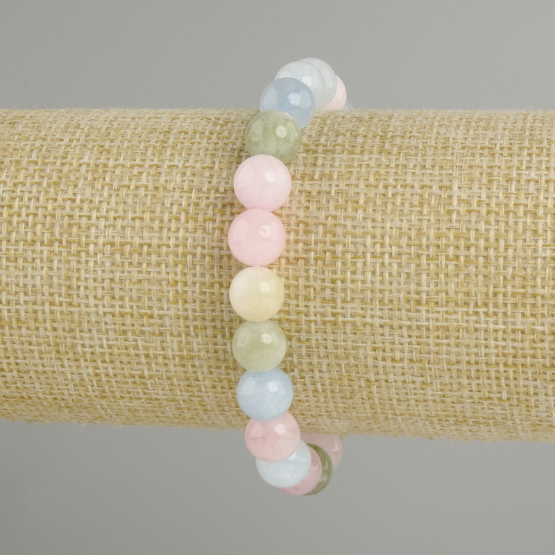 Morganite Bracelet with Smooth Beads, 8.5 mm diameter, 18 cm length, stretch