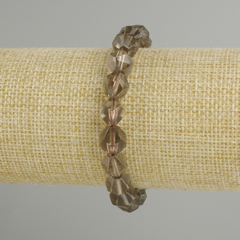 Bracelet with Smoky Quartz Faceted Beads, 9x9 mm, 18 cm stretch