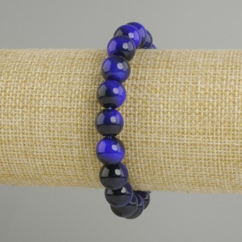Blue Tiger's Eye Bracelet with smooth beads, 10 mm diameter, 18 cm length, stretch