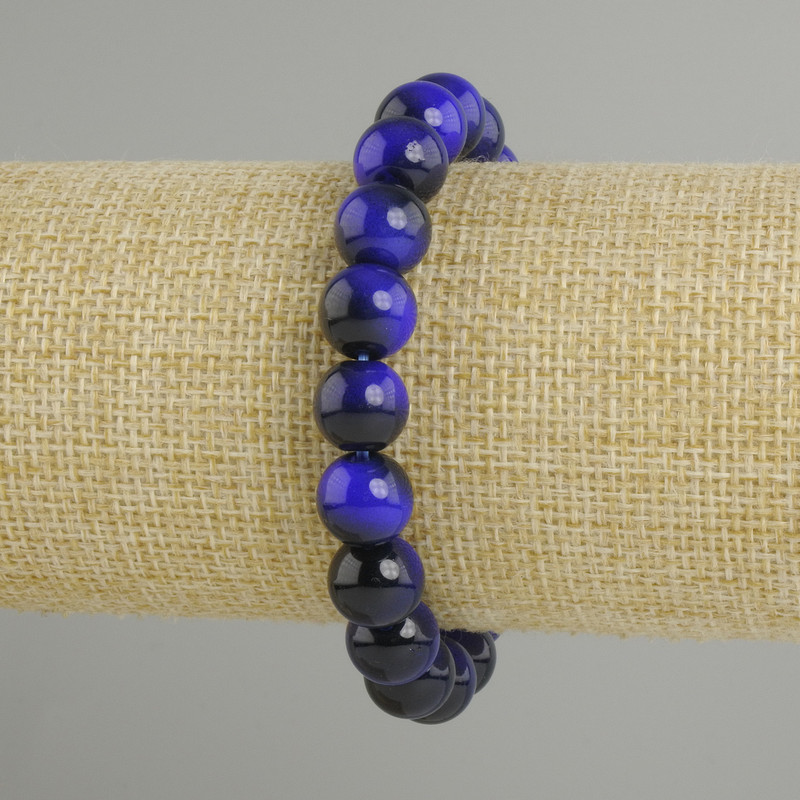 Blue Tiger's Eye Bracelet with smooth beads, 10 mm diameter, 18 cm length, stretch