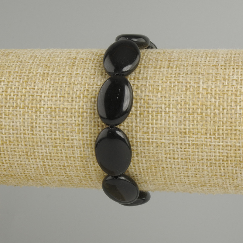 Bracelet Black Agate Oval 18×12–13 mm, 18 cm length, stretch