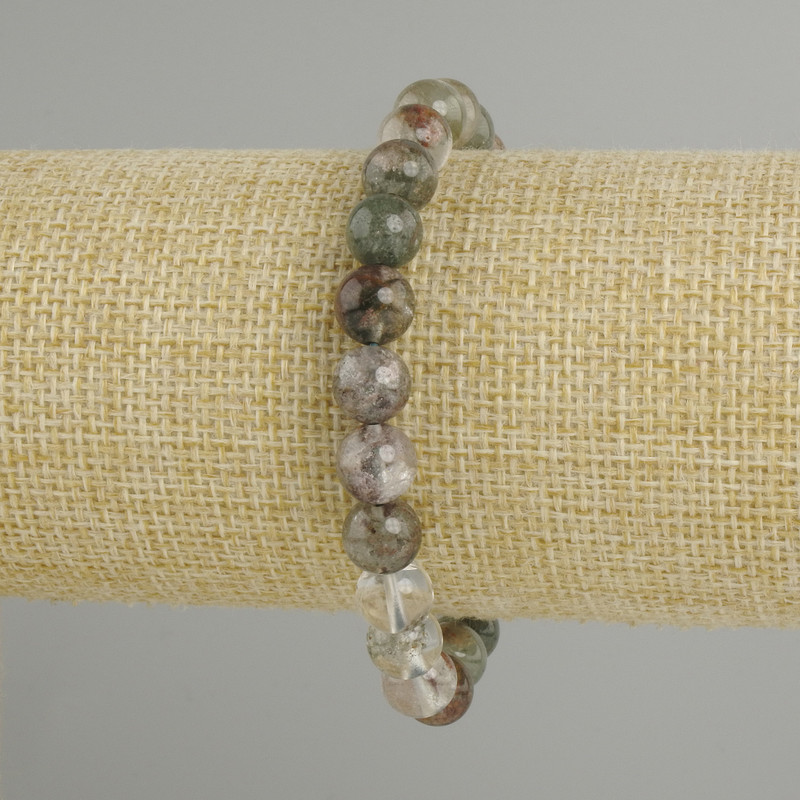 Moss Agate Bracelet with Smooth Beads, 8.5 mm Diameter, 18 cm Length, Elastic