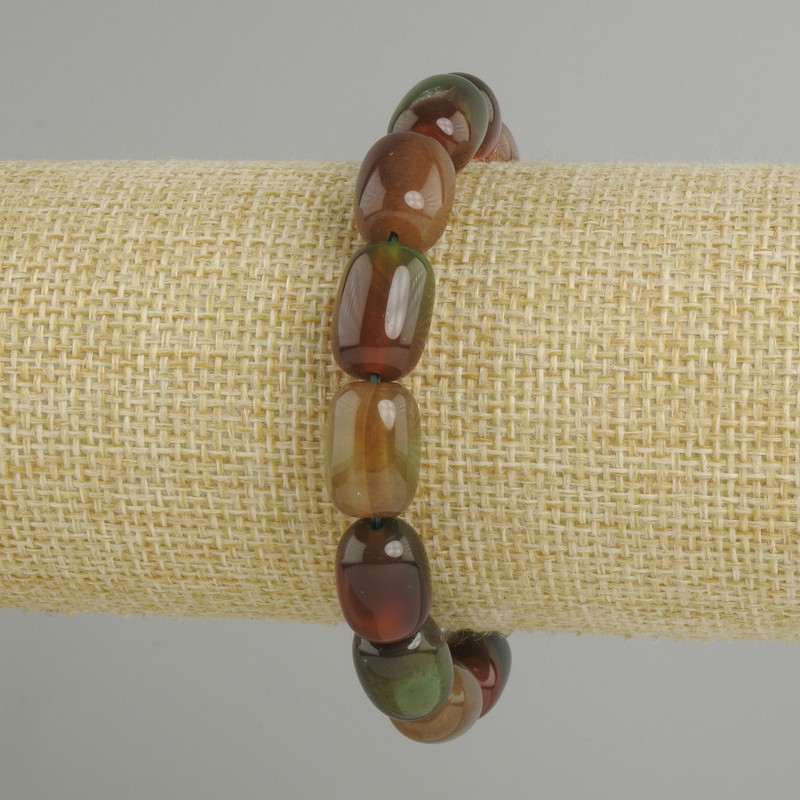 Agate Barrel Bracelet, 14×10 mm barrel beads, 18 cm length, elastic