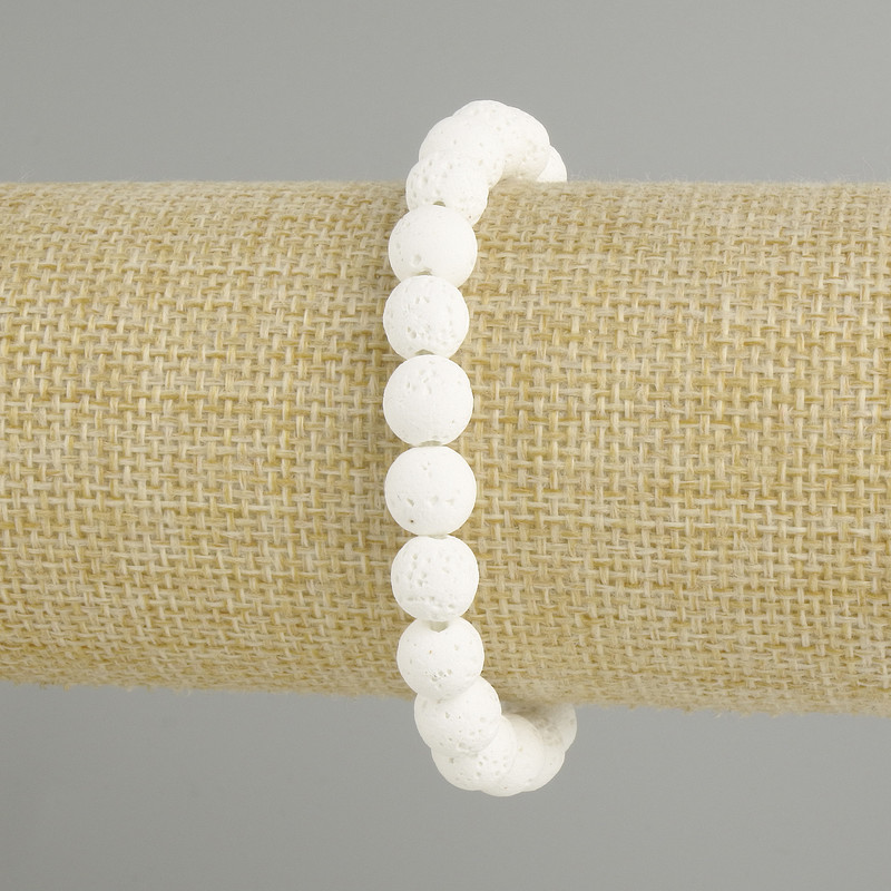 White Lava Bracelet, 8 mm Beads, 18 cm Length, Stretch