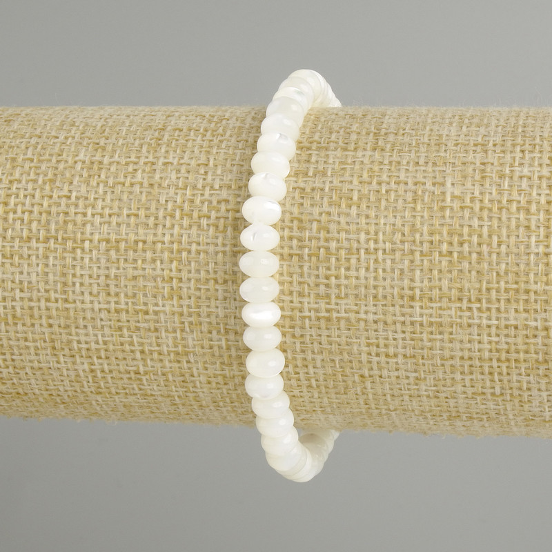 Mother-of-Pearl Rondelle Bracelet, 6x4 mm beads, 18 cm Stretch