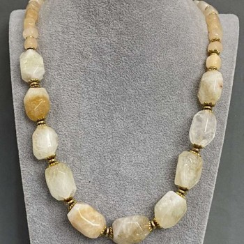 Citrine tumbled necklace, beads 21–24×14–16 mm, 8 mm cube elements, length approx. 58 cm, with clasp