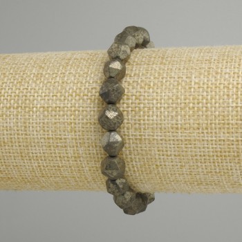 Pyrite bracelet with faceted beads, 8×7 mm, 18 cm stretch