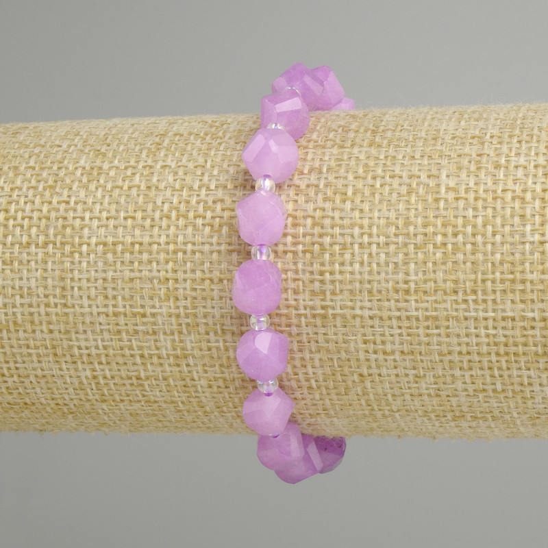 Bracelet Lavender Amethyst Faceted Beads, 8×7 mm, 3 mm Seed Beads, Length 18 cm ±, Stretch