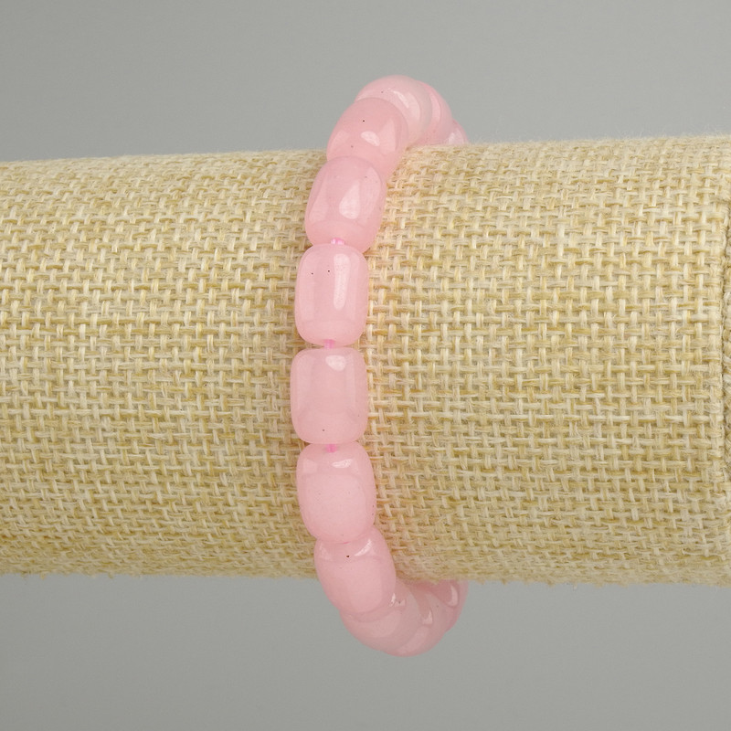 Bracelet with Rose Quartz Barrel Beads, 11x8 mm, 5 mm ±, length 18 cm ±, stretch