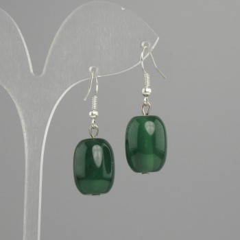 Chrysoprase barrel earrings 18×13 mm, length approx. 37 mm, Silver-tone metal