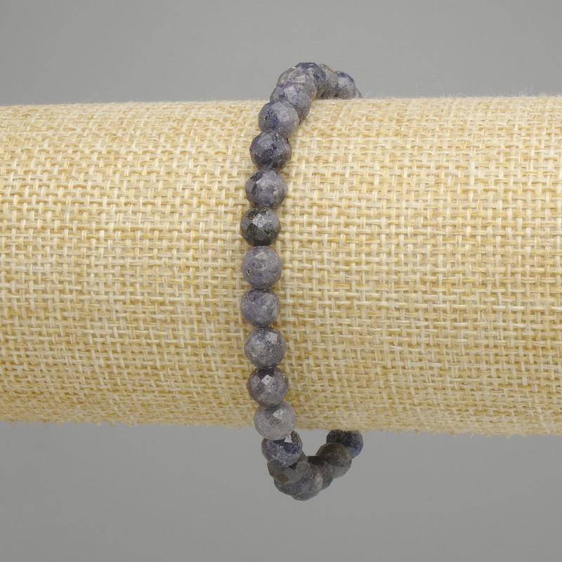 Bracelet Sapphire, faceted round beads, diameter 6mm±, length 18cm± stretchy