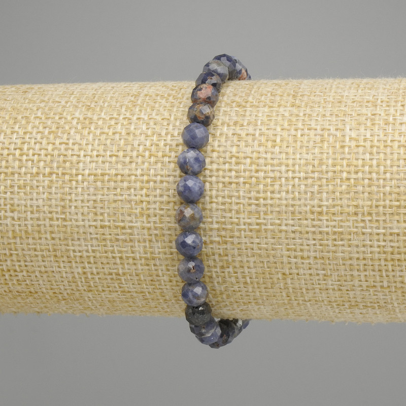 Sapphire Beaded Bracelet with Faceted Balls, 6 mm diameter, ~18 cm length, stretch