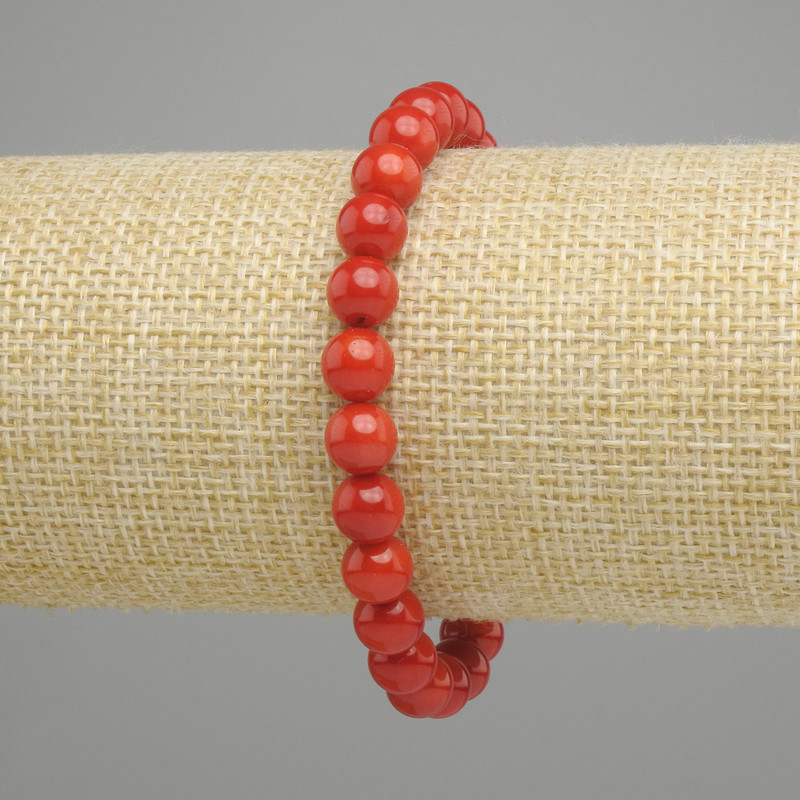 Coral Bracelet Smooth Beads, diameter 7mm±, length 18cm±, stretch