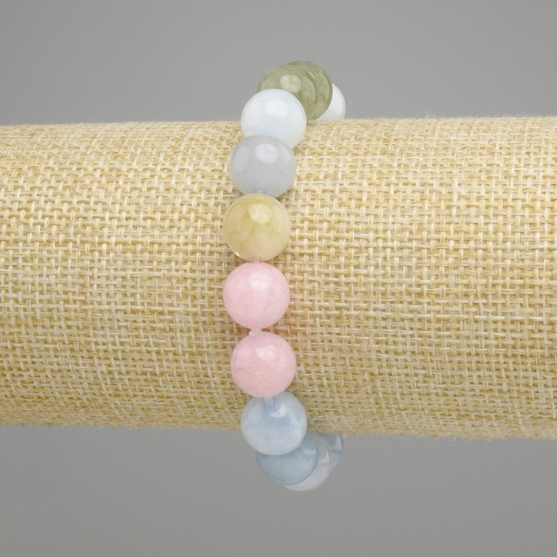 Morganite Bracelet Smooth Bead, 10mm Diameter, 18cm Length, Stretch