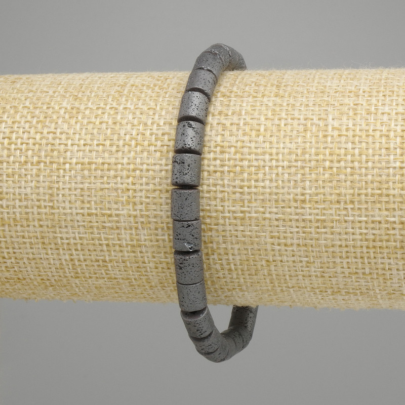 Bracelet Lava Cylinder, diameter 6×6 mm +-, length 18 cm +- stretch