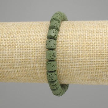 Bracelet Lava Cylinder, diameter 8x8mm±, color green, length 18cm ± stretch