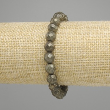 Pyrite Bead Bracelet, Faceted Round 8mm, Stretch 18 cm