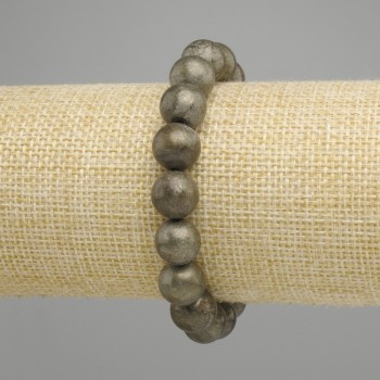 Pyrite Bracelet Smooth Bead, 10.5 mm ±, length 18 cm ± stretch