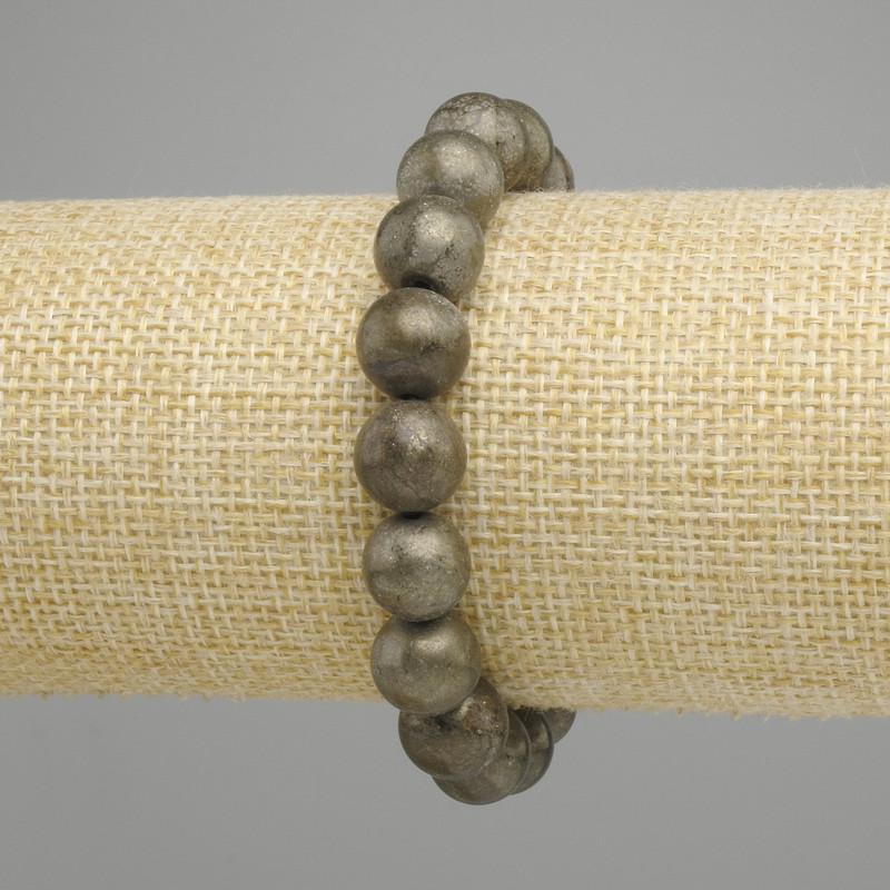 Pyrite Bracelet Smooth Bead, 10.5 mm ±, length 18 cm ± stretch