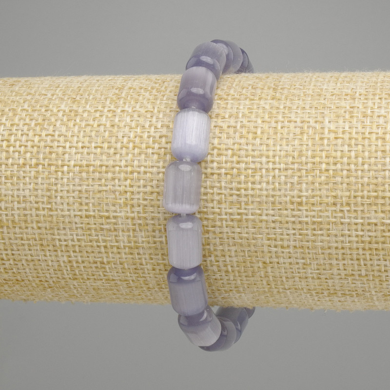 Gray Cat's Eye Bead Bracelet, Cylinder, 11×8 mm, stretchy, 18 cm