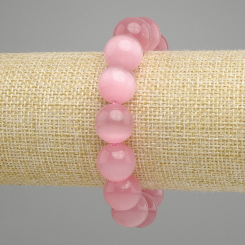 Bracelet Cat's Eye Pink Smooth Bead, diameter 13.5 mm ±, length 18 cm ± stretch