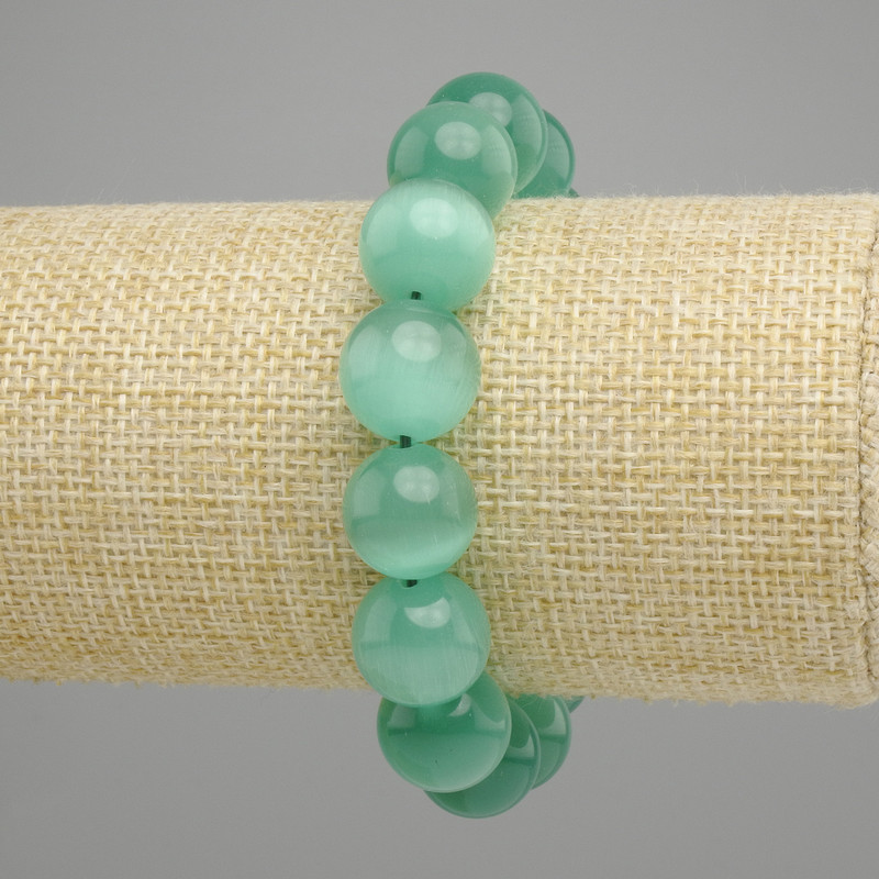 Cat's Eye Bead Bracelet Smooth Round Beads, diameter 13.5 mm ±, length 18 cm ± stretch