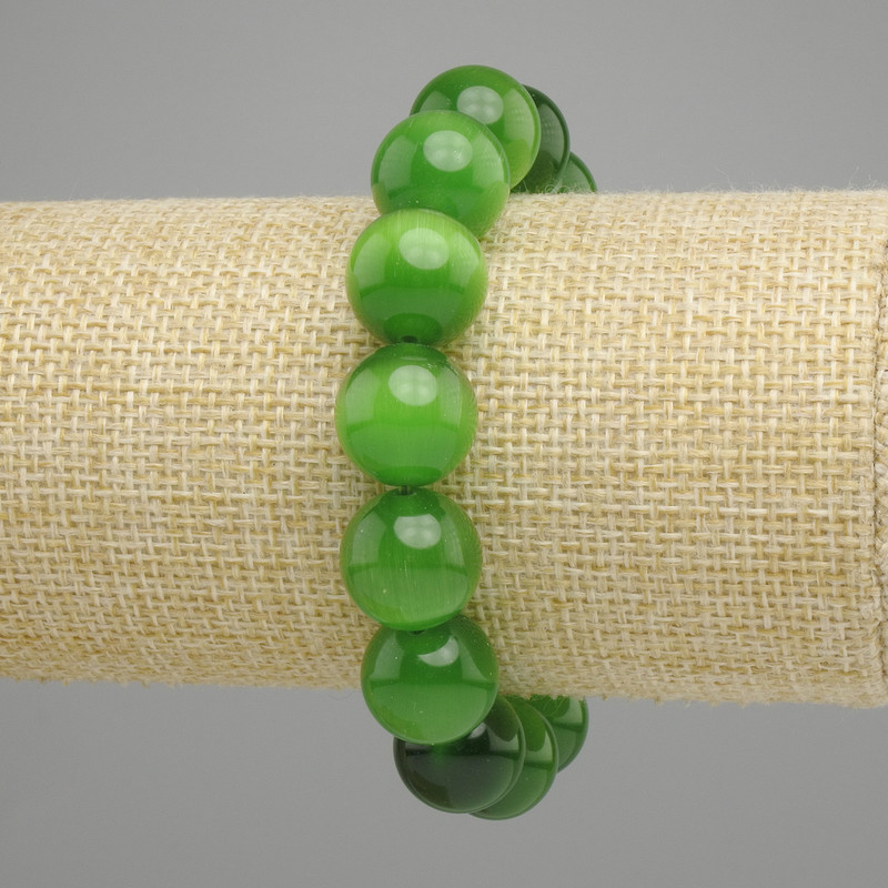Bracelet Green Cat's Eye Smooth Bead, diameter 13.5mm±, length 18cm± Stretch