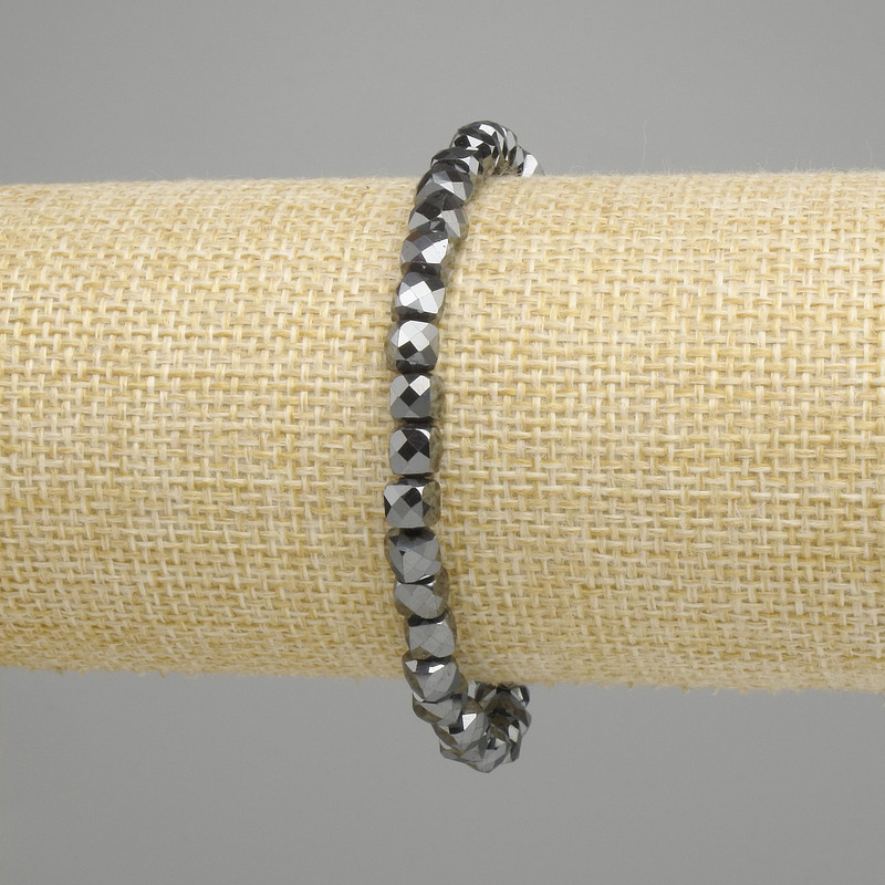 Hematite Bead Bracelet 5x5 mm Faceted Cube, length 18 cm, stretchy