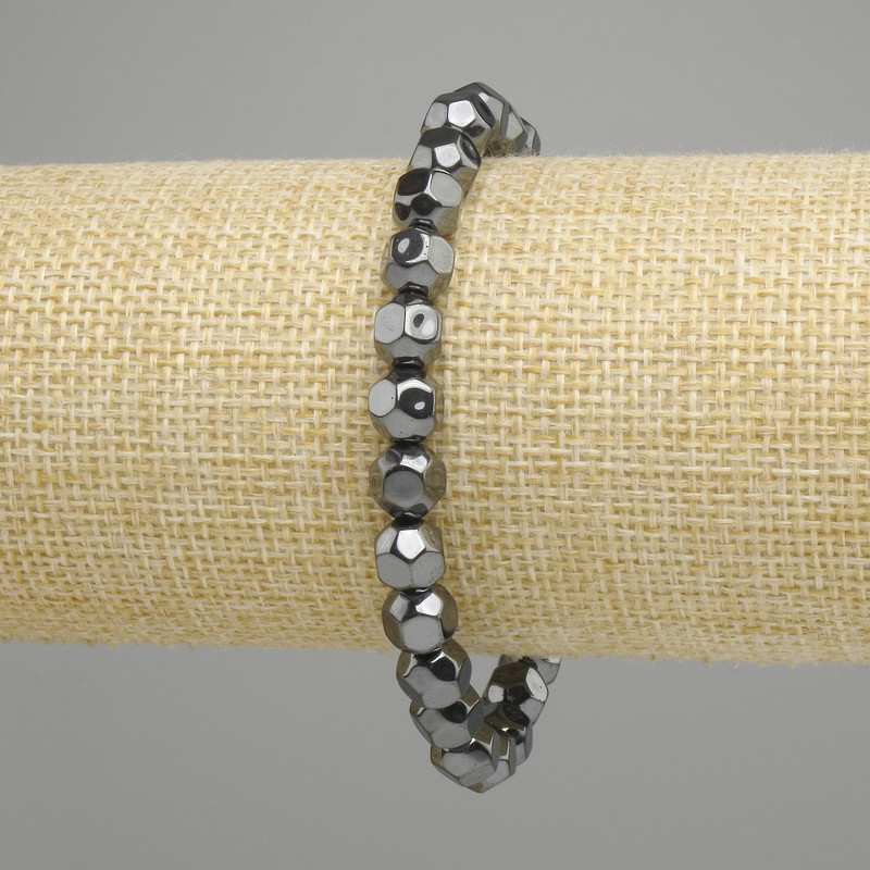 Hematite Bead- Faceted Round 7mm Bracelet, Stretch, 18cm