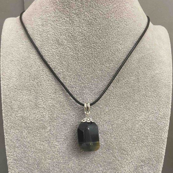 Pallas Tiger's Eye Pendant Multifaceted, diameter 20-21×15mm± on eco-leather cord 45cm+ 5cm chain