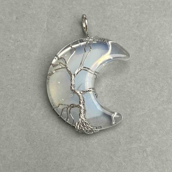 Moon Pendant Moonstone in silver weave, diameter 35mm+-, length 45mm+-