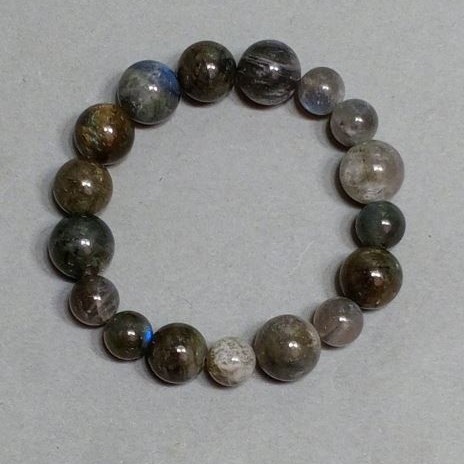 Labradorite Bracelet Smooth Bead 9.5mm+ - 12mm+-, Stretch Length 18cm +/-