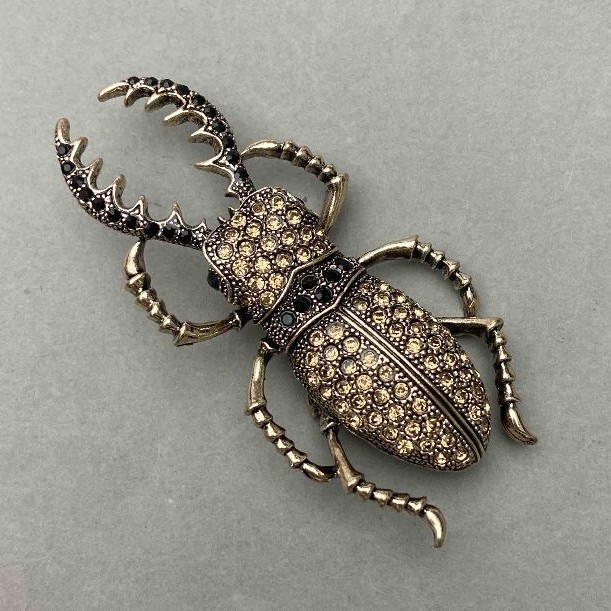 Brooch May Beetle with Crystals - Golden Metal 37x78mm