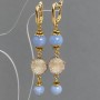 Aquamarine Earrings with a smooth bead, diameter 8–10 mm, druzy, diameter 14 mm, length 68 mm