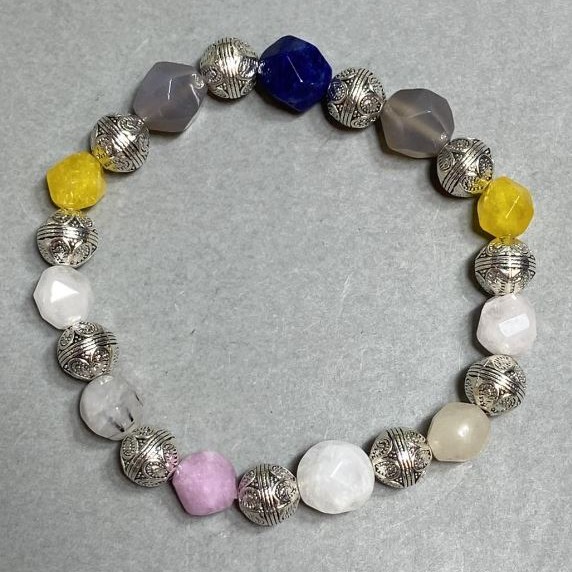 Bracelet Agate Sodalite Rock Crystal faceted 10mm+-, length 18cm +- stretch