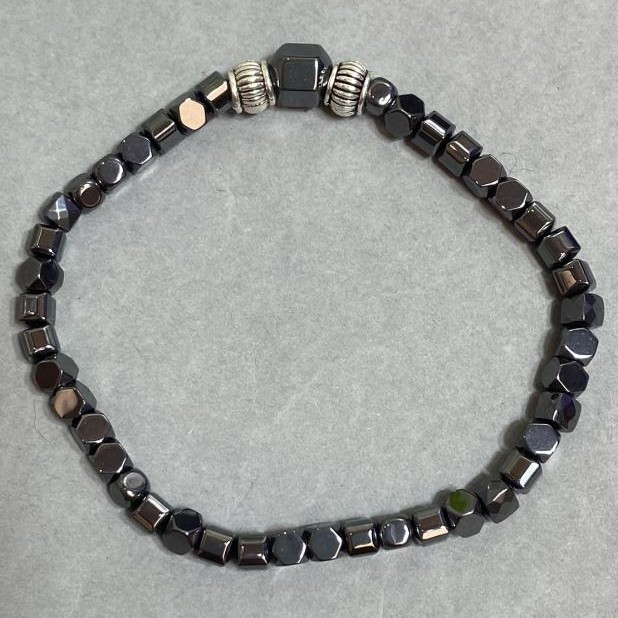 Bracelet Hematite cube 4mm+-faceted 8x7mm, length 18cm +- stretch