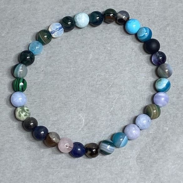 Agate, Aquamarine, Opalite 6 mm Ball Bead Bracelet, 18 cm length (stretch)