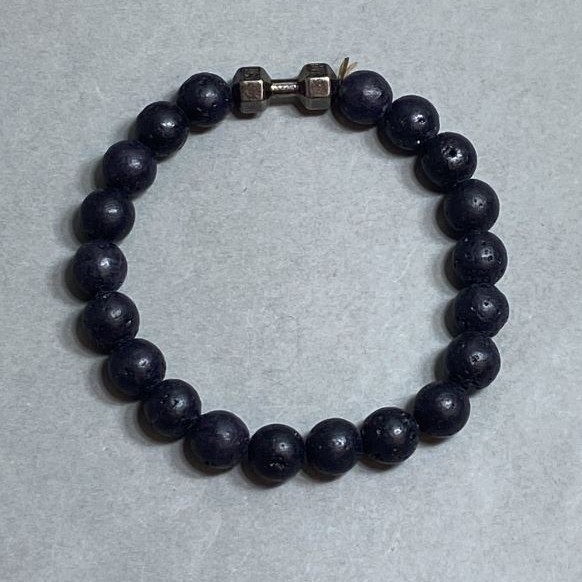 Bracelet Lava bead 10mm+- with metal inlay, length 20cm +- stretch