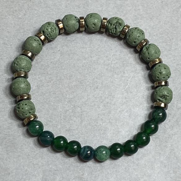 Bracelet Lava Bead 8mm+- Agate Chrysoprase Bead 6mm+-, length 18cm +- stretch